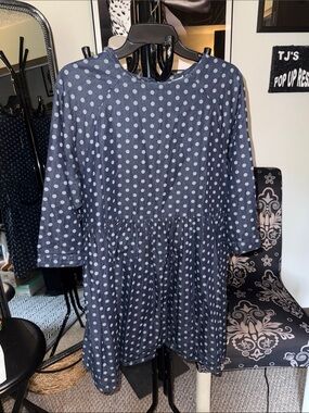 Denim Navy Polka Dot Dress - Casual Everyday Dress
